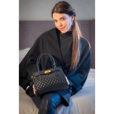 T-shirt manches longues noir pailleté à coupe près du corps et à col montant - Image 11
