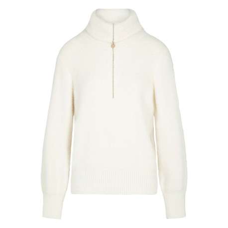 Pull écru uni avec une coupe droite à col montant et une fermeture zippée - Image 7