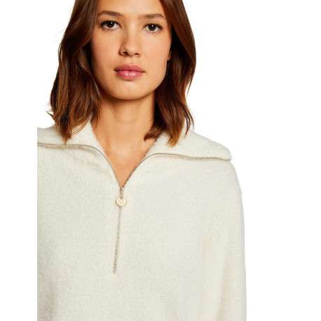 Pull écru uni avec une coupe droite à col montant et une fermeture zippée - Image 10