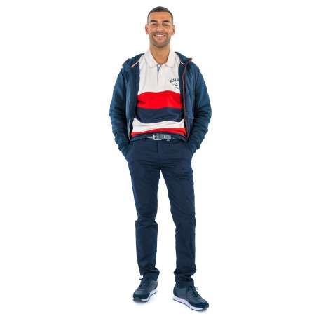 Ceinture marine en cuir unie avec logo de la marque imprimé sur le passant - Image 2