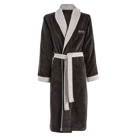 Peignoir noir en coton avec une coupe droite et lien