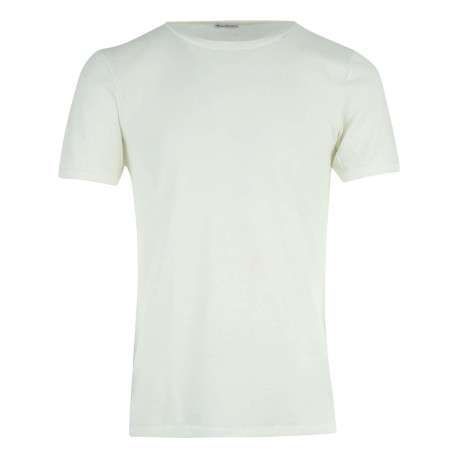 T-shirt blanc uni avec une coupe droite un col rond et des manches courtes
