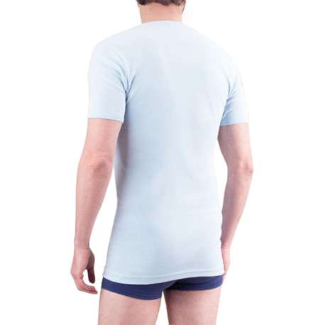 Tee-shirt moulant Héritage en pur coton bleu ciel à col V et manches courtes - Image 3