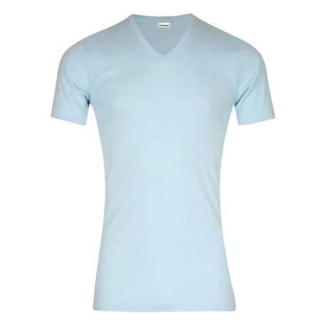 Tee-shirt moulant Héritage en pur coton bleu ciel à col V et manches courtes