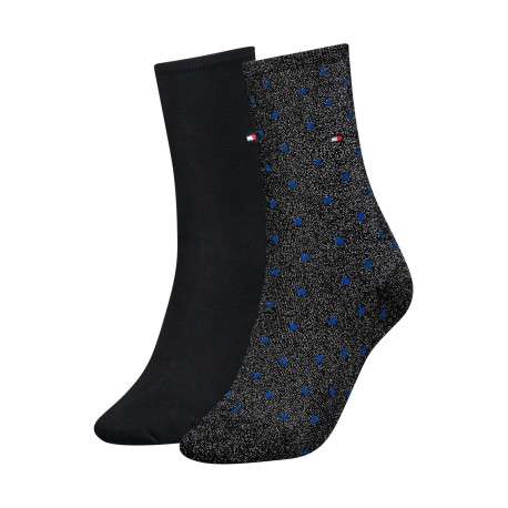 Lot de 2 paires de chaussettes noires et argentées à pois décoratifs