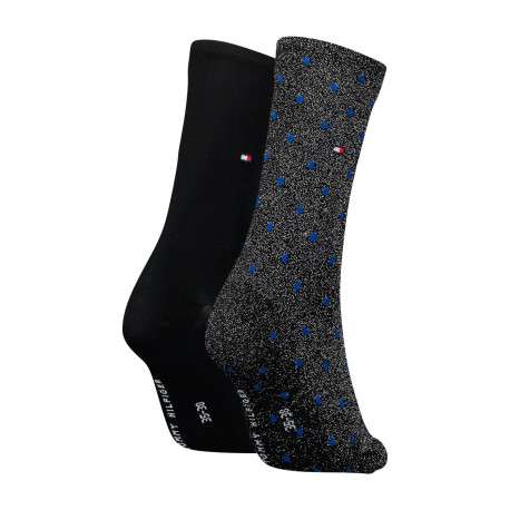 Lot de 2 paires de chaussettes noires et argentées à pois décoratifs - Image 2