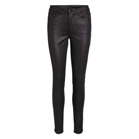 Pantalon en coton noir aspect enduit avec une coupe skinny fit et à 5 poches