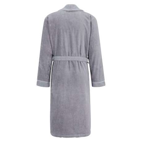 Peignoir gris en coton texturé avec un logo brodé ton sur ton - Image 2