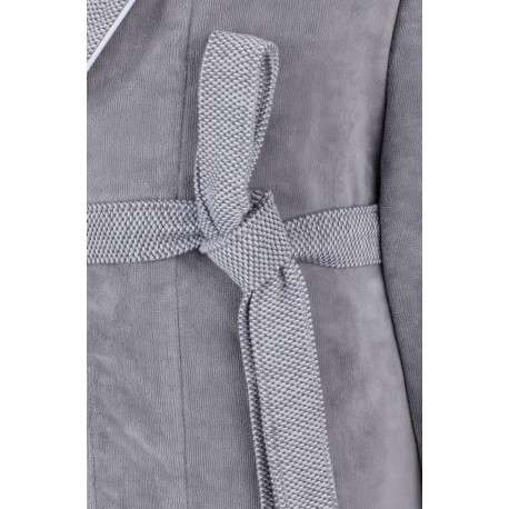 Peignoir gris en coton texturé avec un logo brodé ton sur ton - Image 3