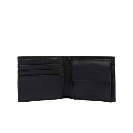 Portefeuille pliable noir uni avec un aspect piqué et crocodile ton sur ton - Image 3