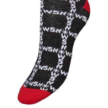 Chaussettes noires, blanches et rouge avec inscriptions et une coupe haute - Image 3