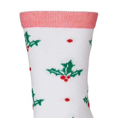 Chaussettes hautes blanches, vertes et rouges avec un imprimé houx - Image 2