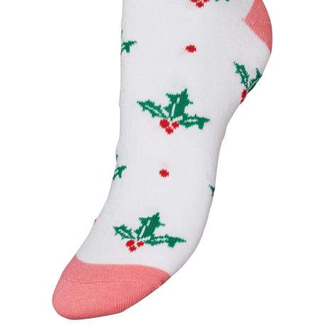 Chaussettes hautes blanches, vertes et rouges avec un imprimé houx - Image 3