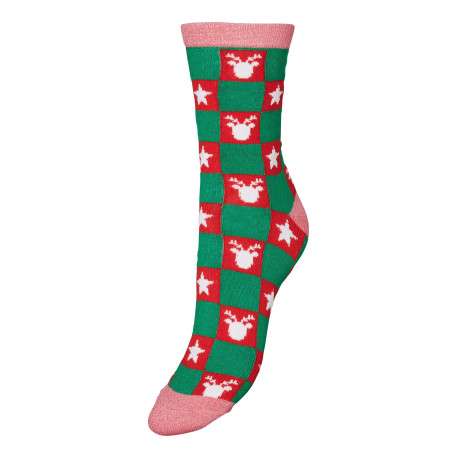 Chaussettes vertes, rouges et roses avec un damier et une coupe haute
