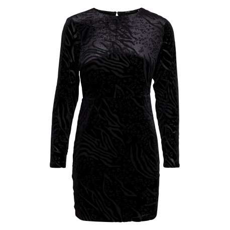 Robe courte noire en velours coupe près du corps col rond et à manches longues