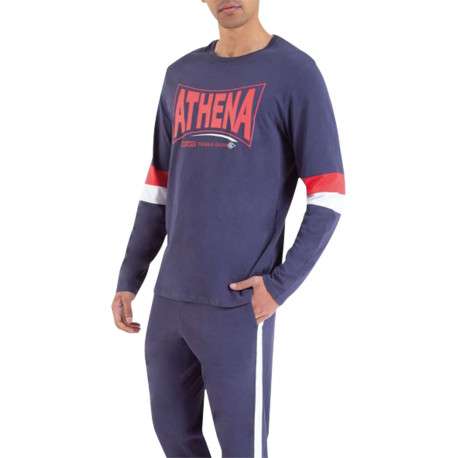 Pyjama long marine en coton avec une coupe droite et un col rond