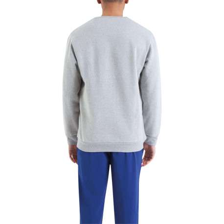 Pyjama long bleu et gris uni en coton mélangé à coupe droite et col rond - Image 2