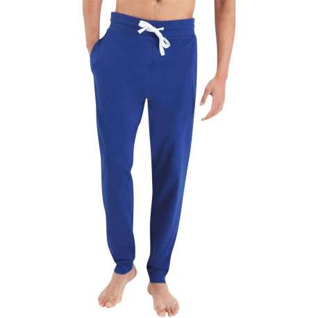 Pyjama long bleu et gris uni en coton mélangé à coupe droite et col rond - Image 3