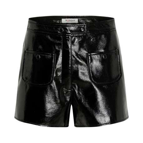 Short chino noir en simili cuir avec une coupe droite et une taille haute