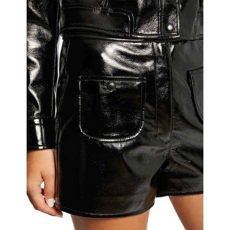 Short chino noir en simili cuir avec une coupe droite et une taille haute - Image 5