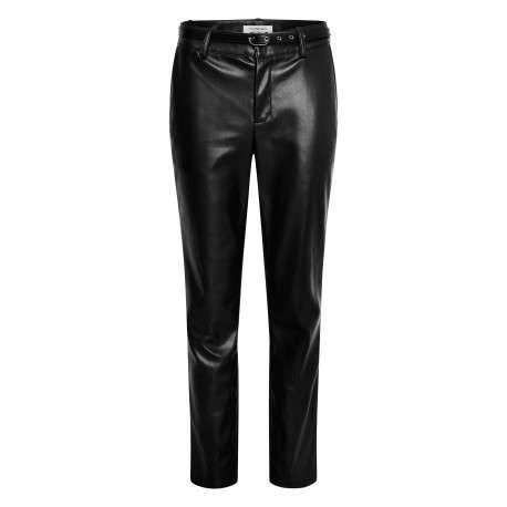 Pantalon noir 7/8éme en simili cuir à coupe slim et taille haute