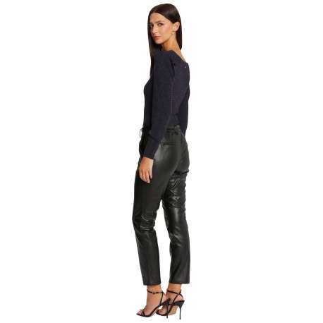 Pantalon noir 7/8éme en simili cuir à coupe slim et taille haute - Image 2