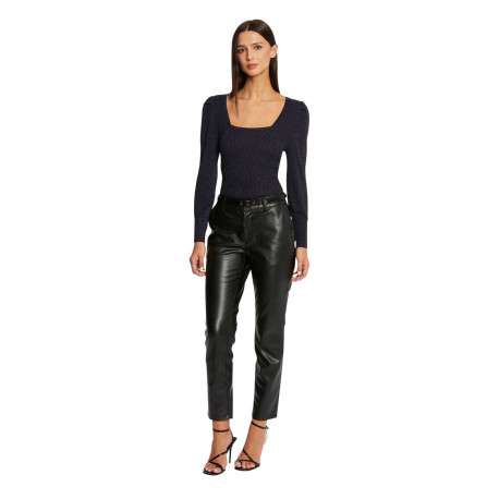 Pantalon noir 7/8éme en simili cuir à coupe slim et taille haute - Image 3
