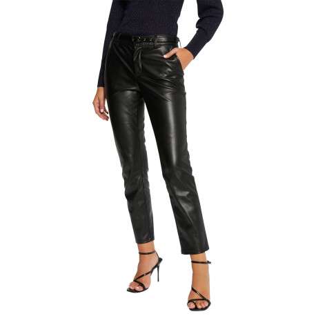 Pantalon noir 7/8éme en simili cuir à coupe slim et taille haute - Image 4
