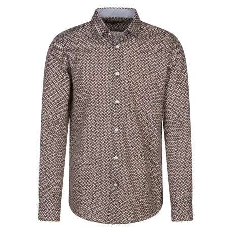 Chemise en coton rouge avec des imprimés géométriques et un col classique