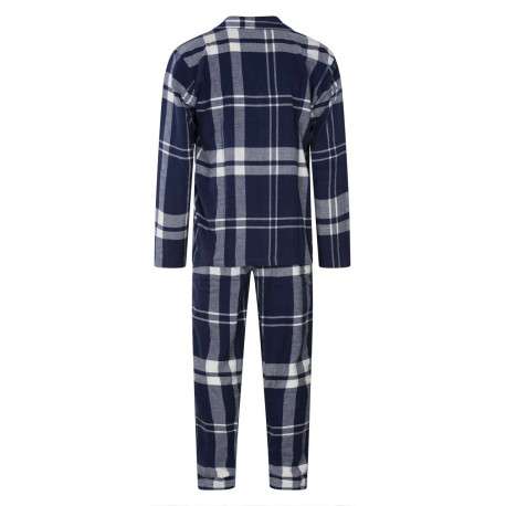 Pyjama long en coton marine à tartan avec une coupe droite et un col français - Image 2