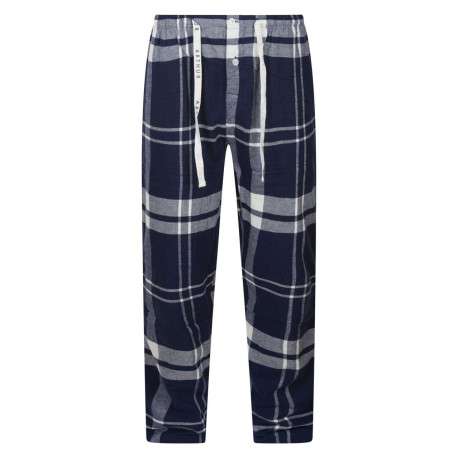Pyjama long en coton marine à tartan avec une coupe droite et un col français - Image 3