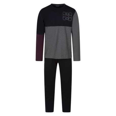 Pyjama long en coton nuit imprimé avec une coupe droite et un col rond