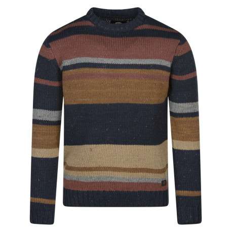 Pull multicolore rayé avec une coupe droite un col rond et des manches longues