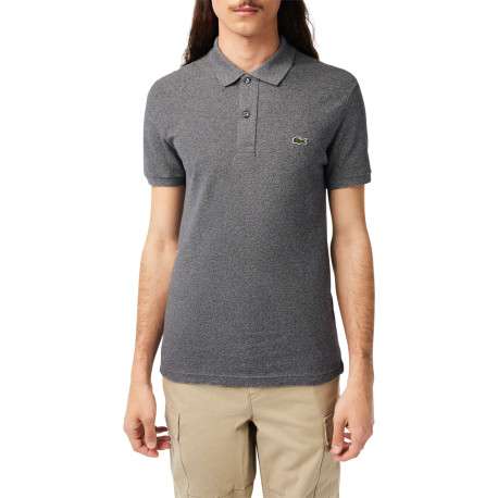 Polo Ph4012 en coton gris chiné avec une coupe droite et logo brodé poitrine