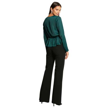 Blouse sapin en satin à coupe péplum col v et à manches longues - Image 2