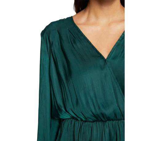 Blouse sapin en satin à coupe péplum col v et à manches longues - Image 5