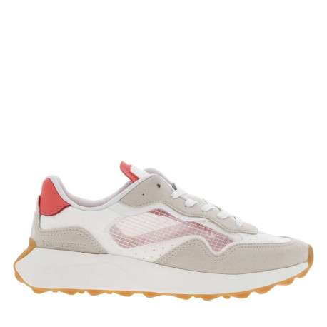 Baskets running beige et corail avec des lacets tressés blancs - Image 2