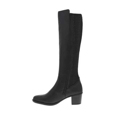 Bottes bi-matières en cuir noir à semelle à talon décroché moyen