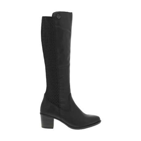 Bottes bi-matières en cuir noir à semelle à talon décroché moyen - Image 2
