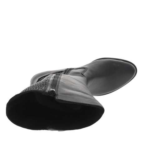Bottes bi-matières en cuir noir à semelle à talon décroché moyen - Image 4