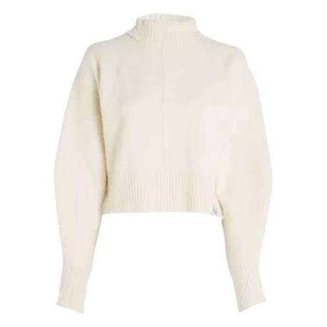 Pull en coton écru uni avec un col montant et des manches longues