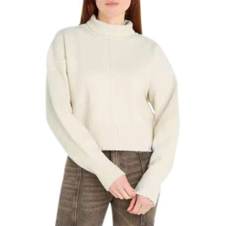 Pull en coton écru uni avec un col montant et des manches longues - Image 2