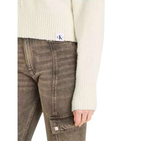 Pull en coton écru uni avec un col montant et des manches longues - Image 3