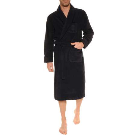 Peignoir Homme Long En Satin Soyeux - Léger, Manches Longues, Col V, Avec Ceinture Et Poches - Couleur Bleu Ou Noir - 6