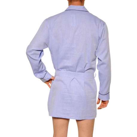 Veste de pyjama en popeline de coton ciel unie à coupe droite et col à revers - Image 2