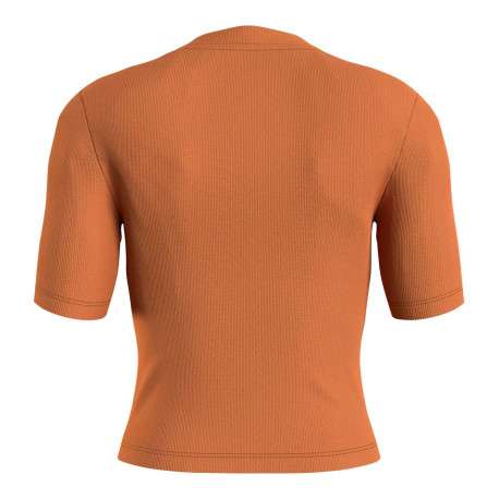 T-shirt en coton mélangé brique uni avec une coupe cropped et un col v - Image 3