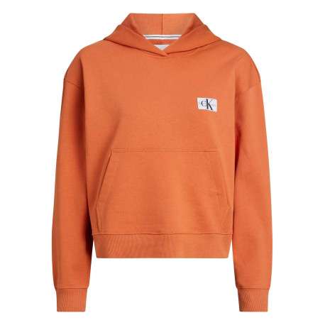 Sweat à capuche en coton mélangé orange uni avec une coupe droite
