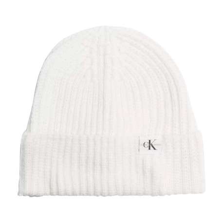 Bonnet écru en maille jersey et un logo cousu à l'avant