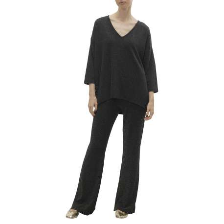 Pantalon noir avec détail lurex une taille élastiquée et une coupe regular fit - Image 2