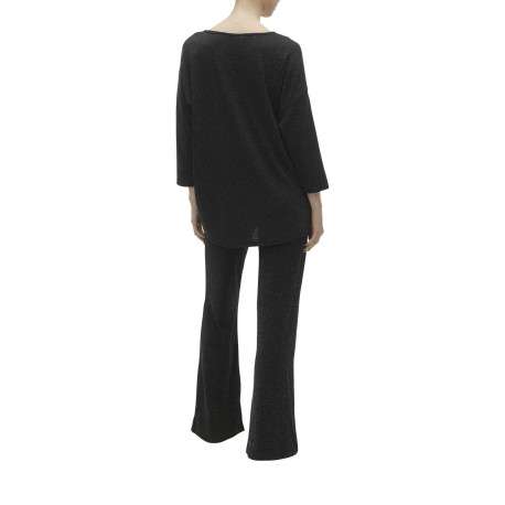 Pantalon noir avec détail lurex une taille élastiquée et une coupe regular fit - Image 3